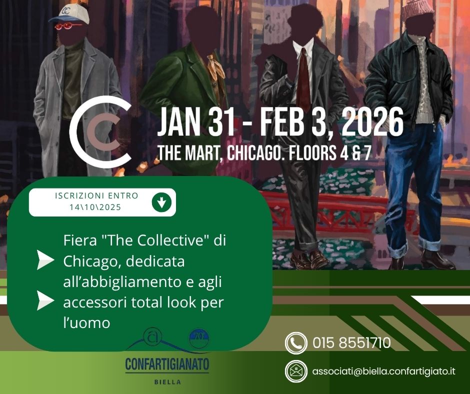 PARTECIPAZIONE COLLETTIVA ITALIANA ICE presso la FIERA -THE COLLECTIVE- Chicago 31 gennaio 3 febbraio 2026 – Settore abbigliamento e accessori