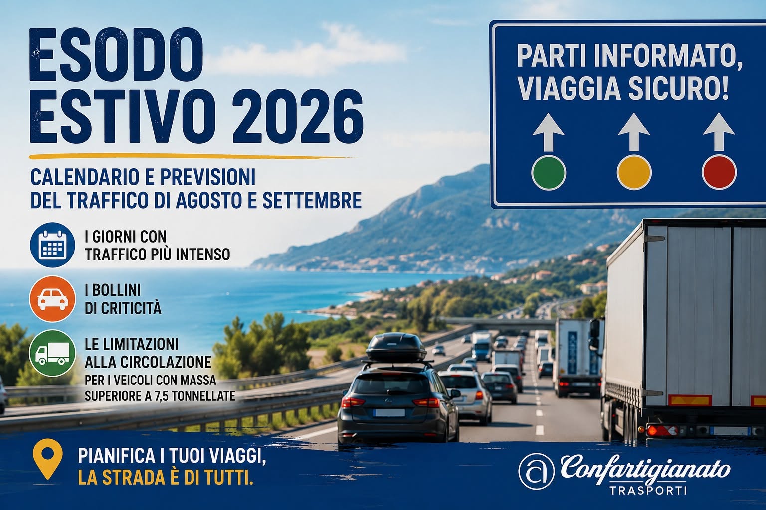 Esodo estivo 2026: calendario previsioni del traffico di agosto/settembre